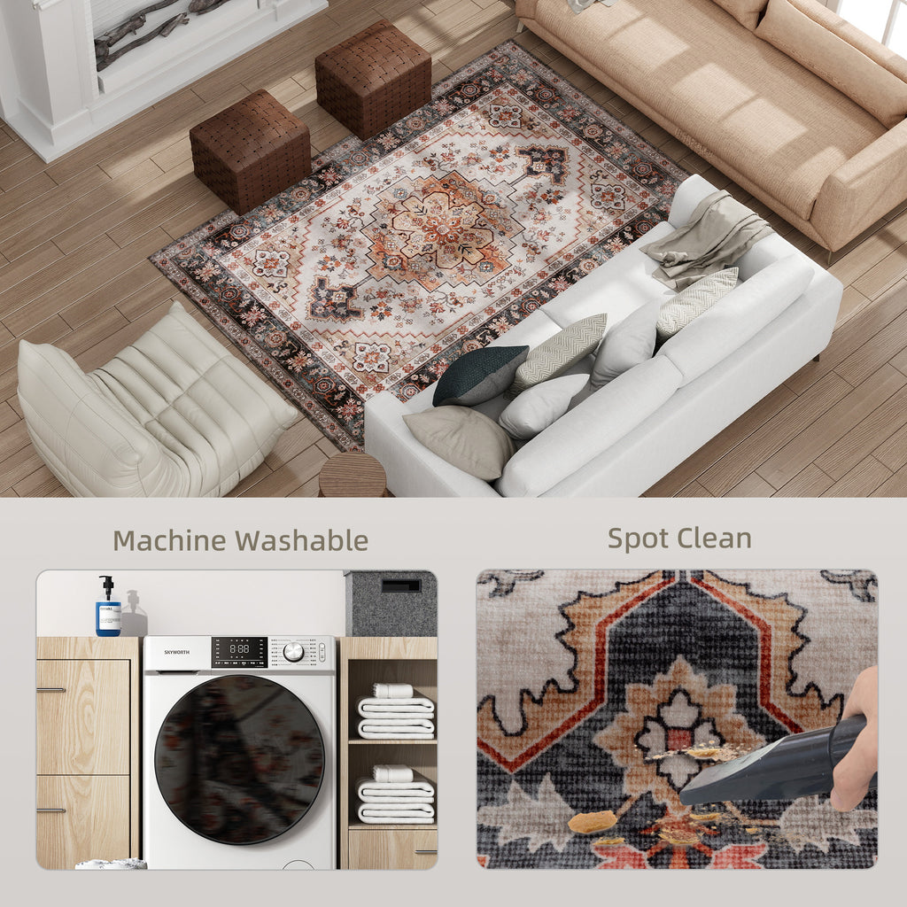 Boho Medallion Area Rug, 4 x 6 ft, Tawny Brown