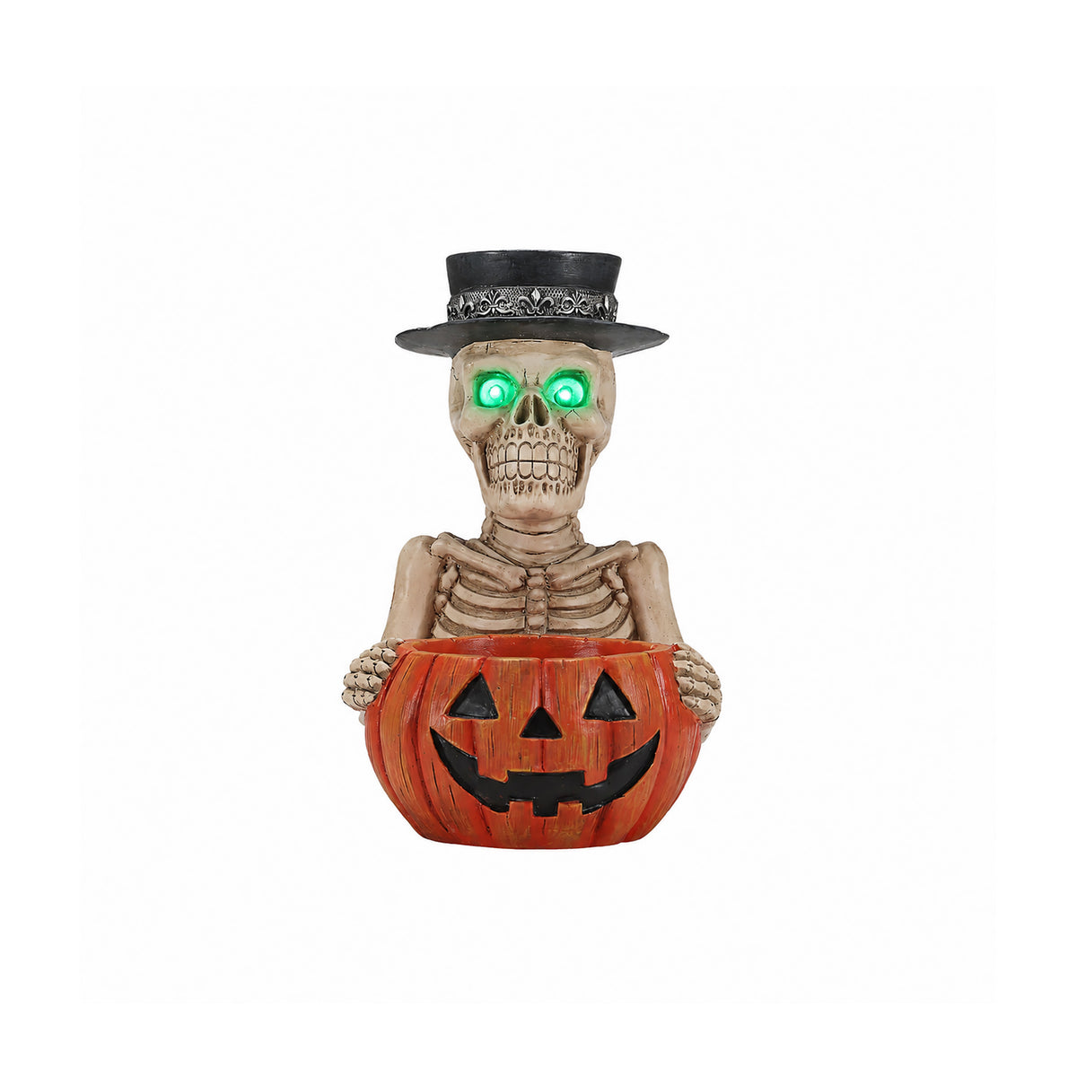 Halloween Skeleton Figurine with Pumpkin Candy Bowl and Candle Holder