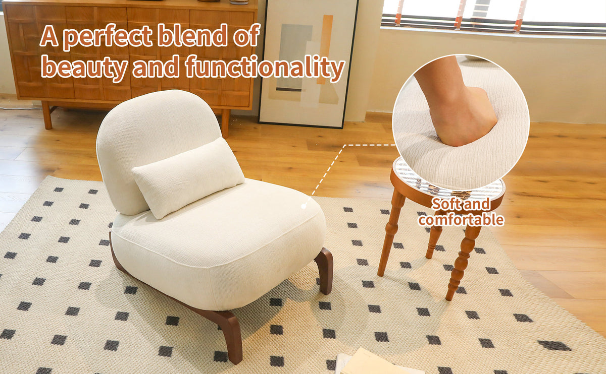 Armless Accent Chair with Solid Wood Legs, White