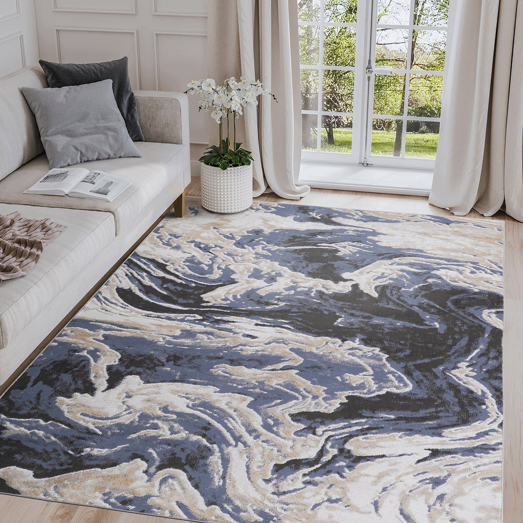 Light Blue Abstract Area Rug, 5 x 7 ft