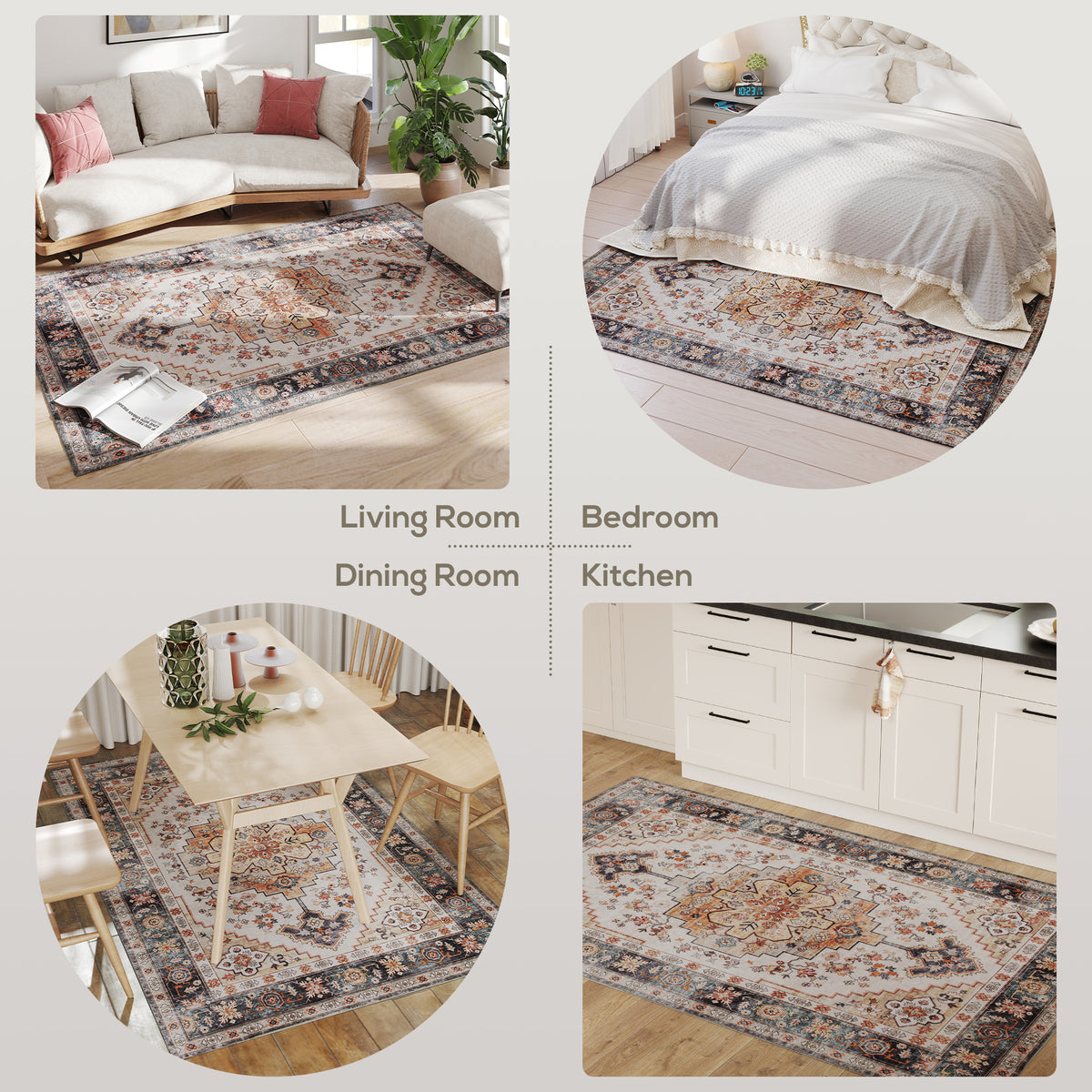Boho Medallion Area Rug, 4 x 6 ft, Tawny Brown