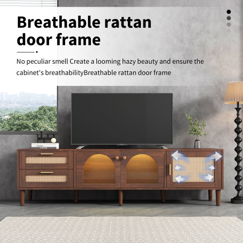 Rattan LED TV Stand for TVs up to 80 in, Dark Brown