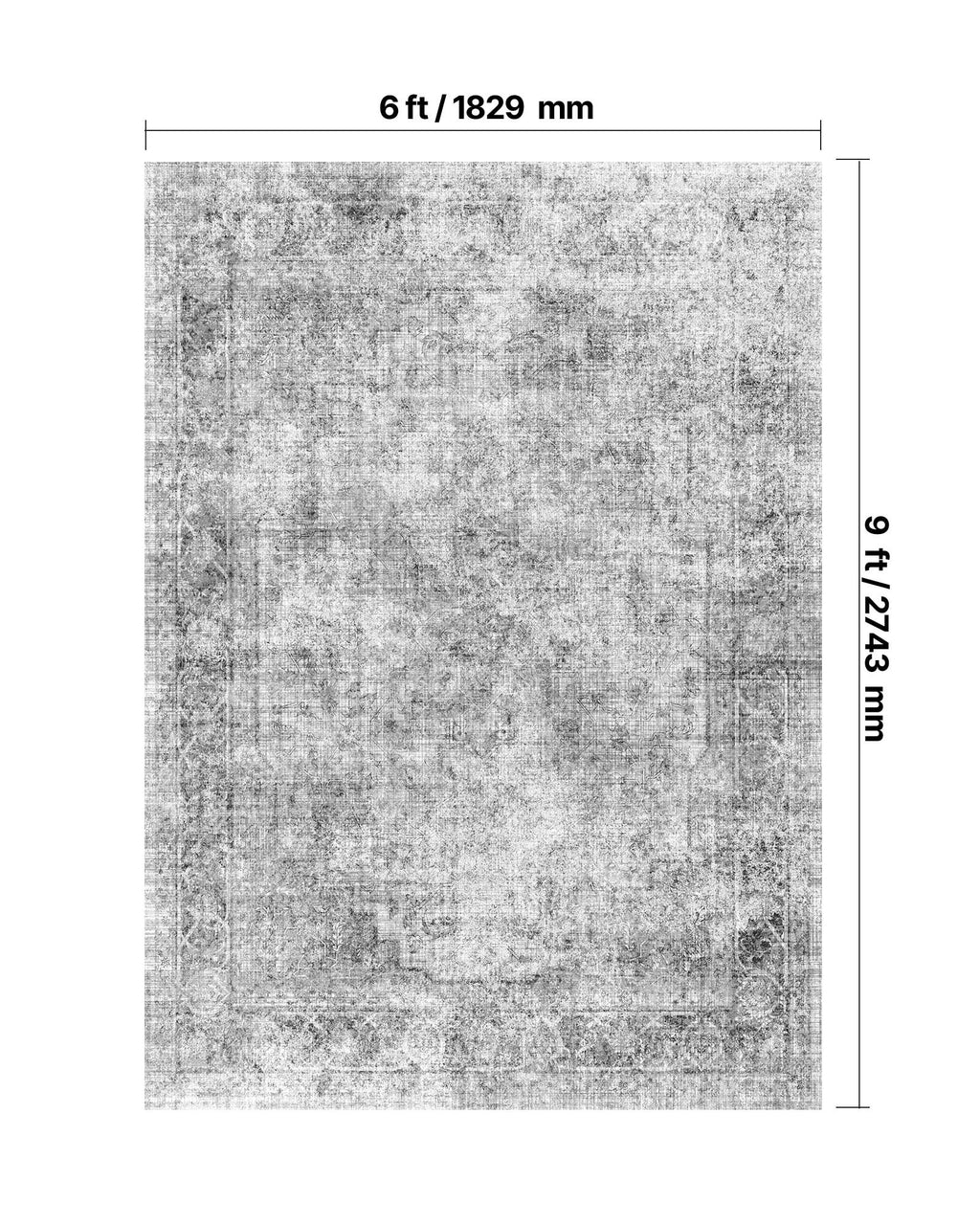 Washable Boho Area Rug, 6 x 9 ft, Gray