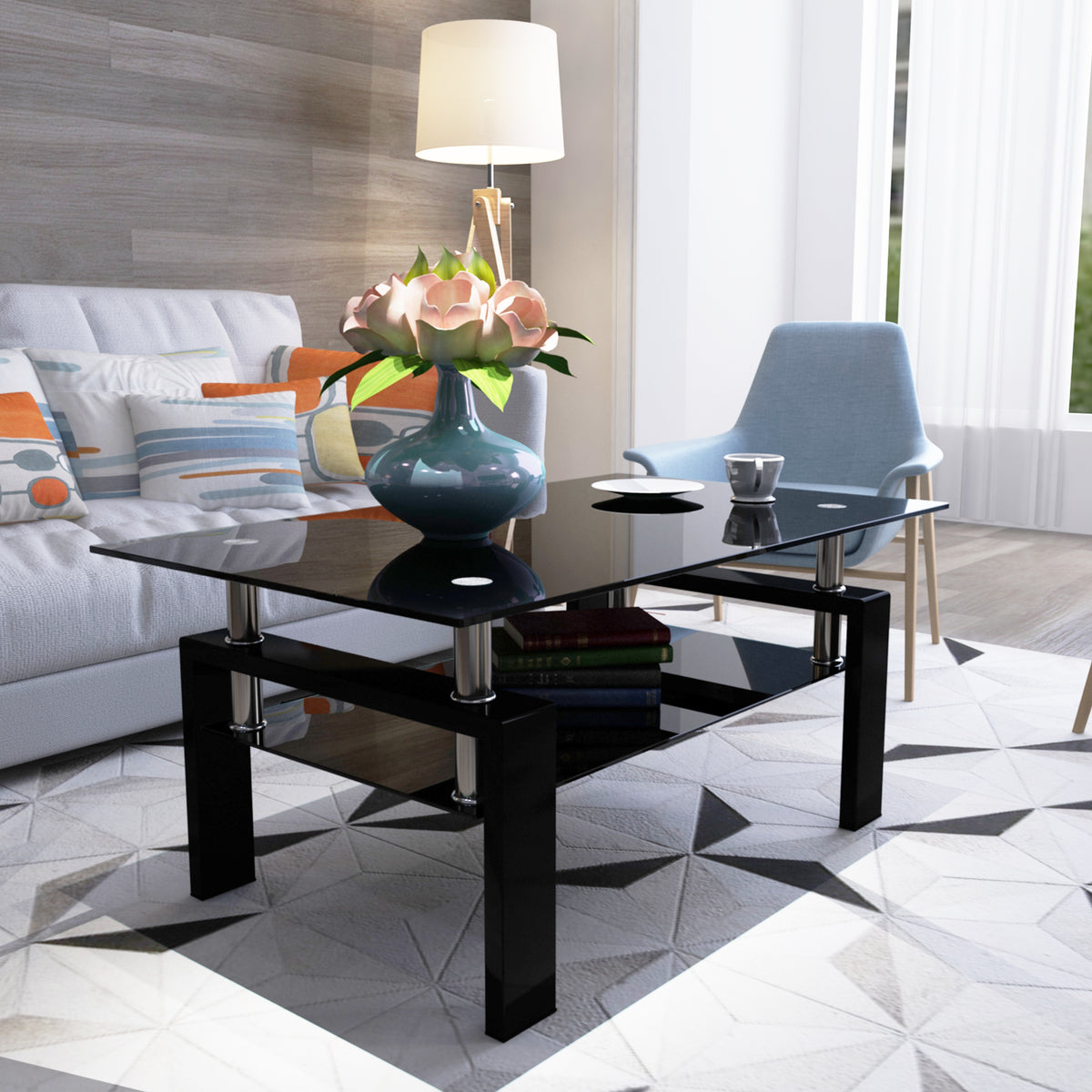 Black Glass Coffee Table, Rectangular