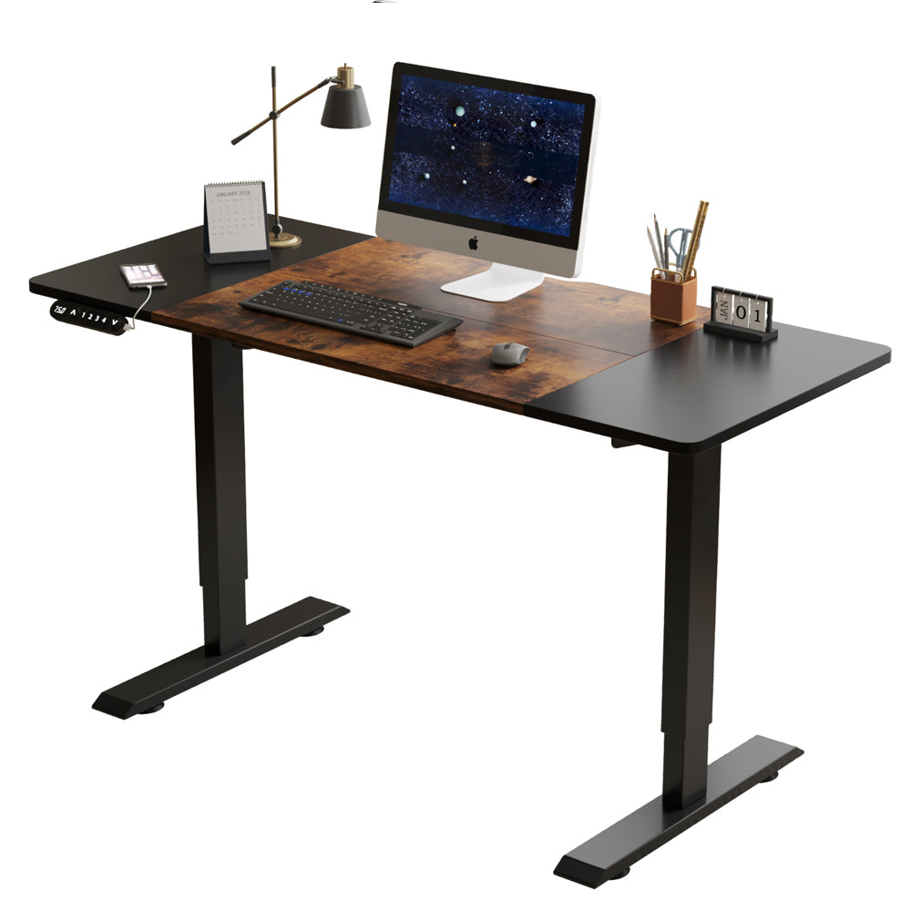 Electric Standing Desk, 55 in, Black and Brown