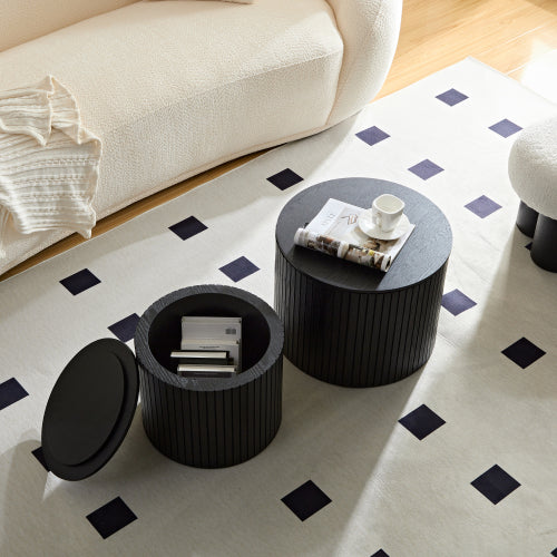 Round Nesting Coffee Table Set, 2 Pieces, Black