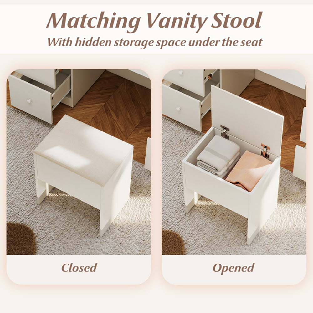 Lighted Mirror Vanity Desk and Stool Set, White