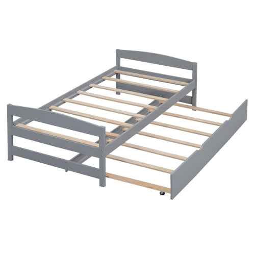 Twin Platform Bed with Trundle, Gray