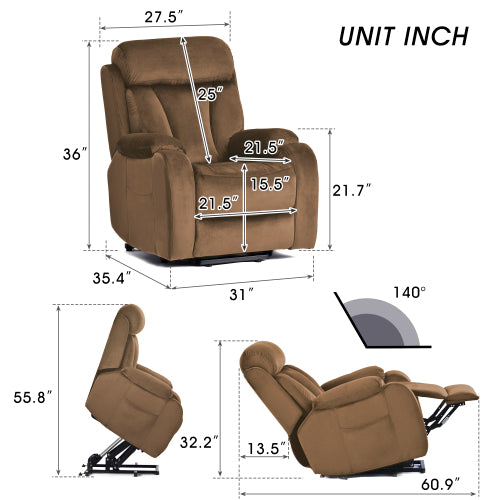 Power Lift Recliner Chair with Remote, Brown