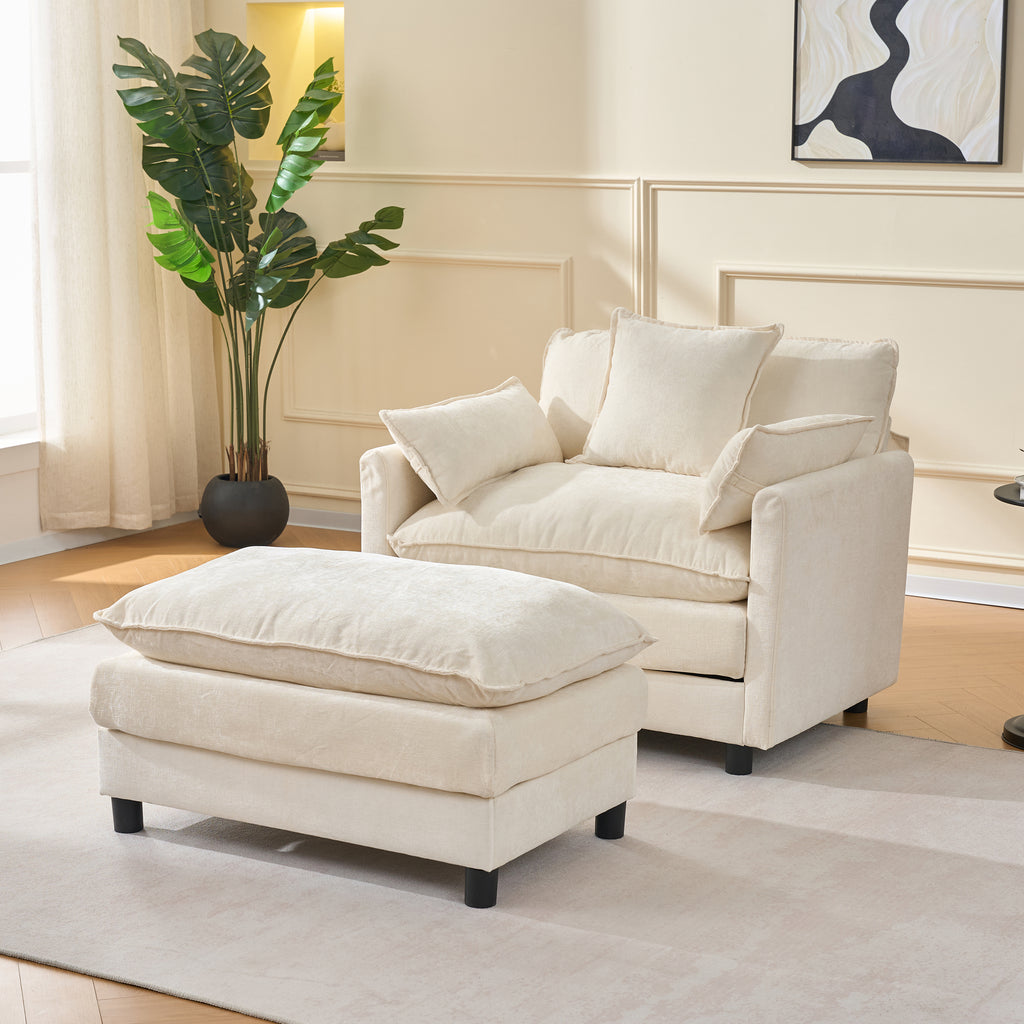 Chenille Club Chair with Ottoman, Beige