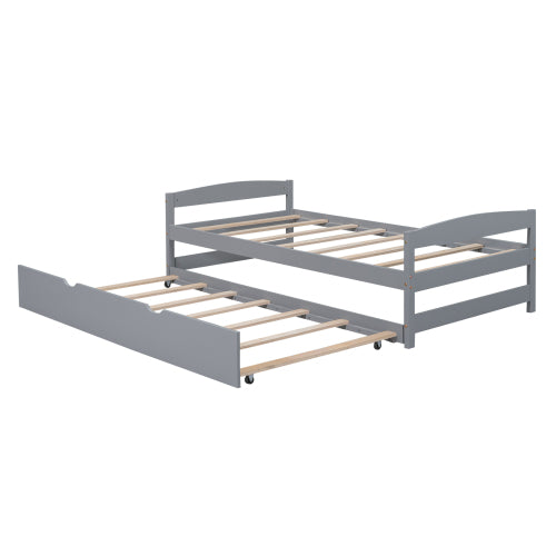 Twin Platform Bed with Trundle, Gray