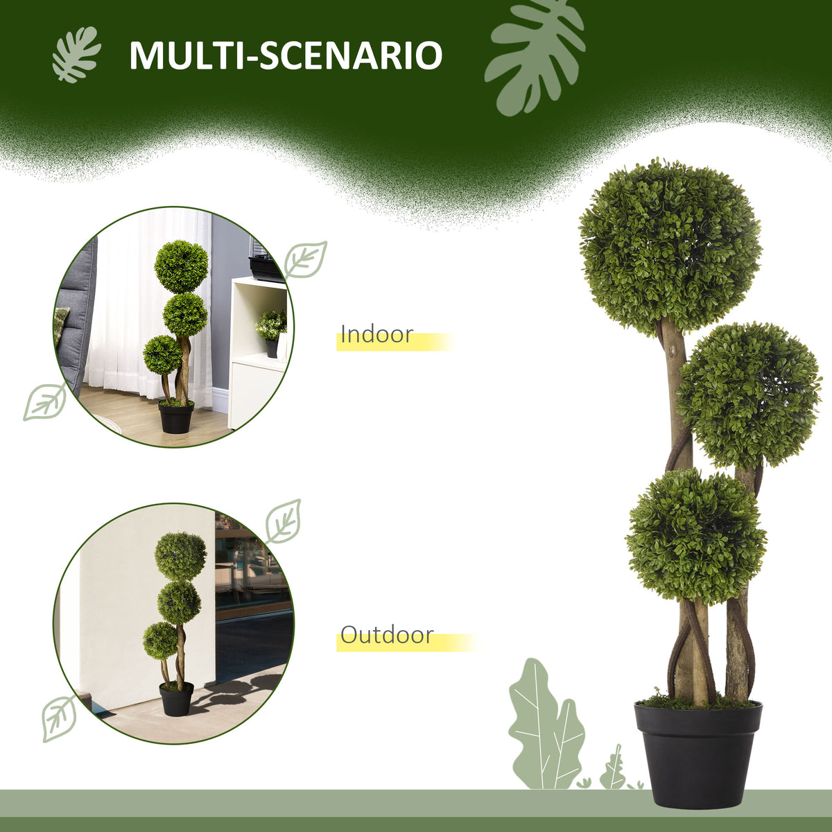 35.5-Inch Artificial Ball Boxwood Topiary, Light Green