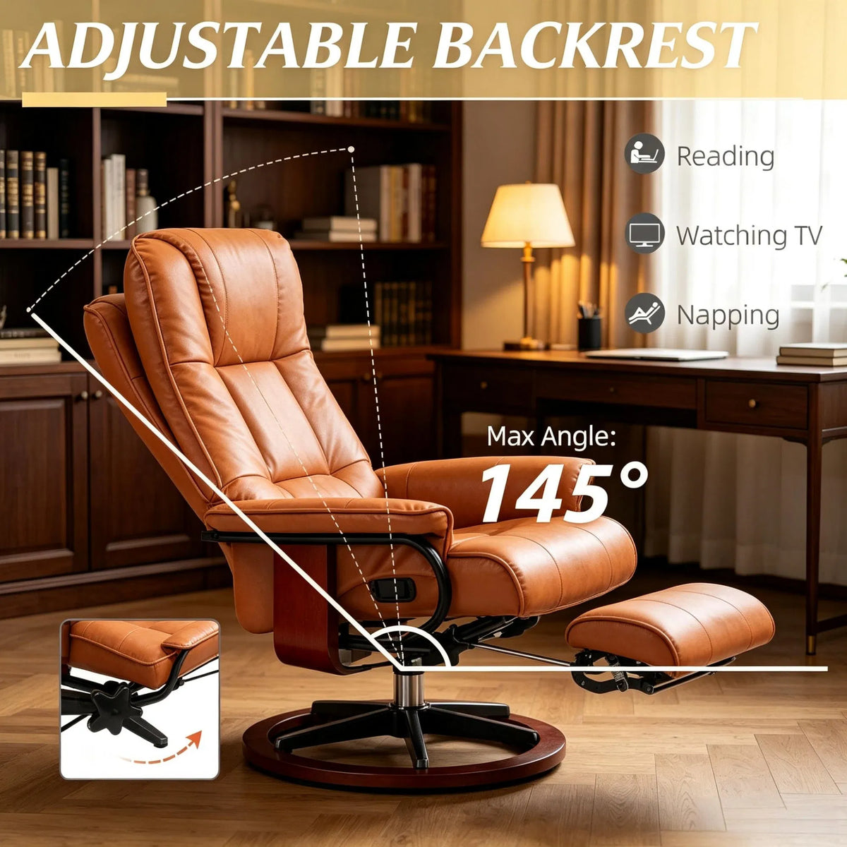 Swivel Recliner with Footrest, Light Brown