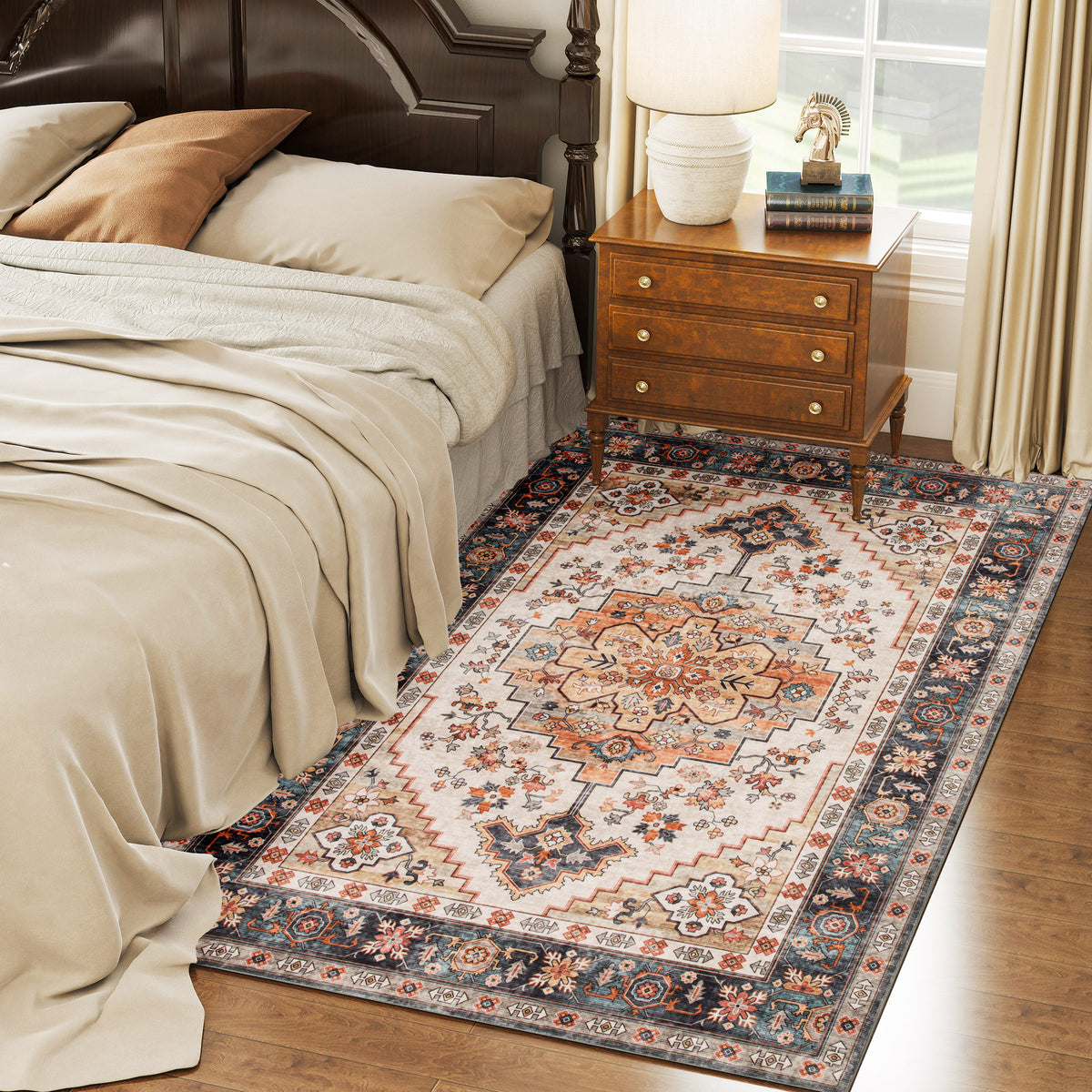 Boho Medallion Area Rug, 4 x 6 ft, Tawny Brown