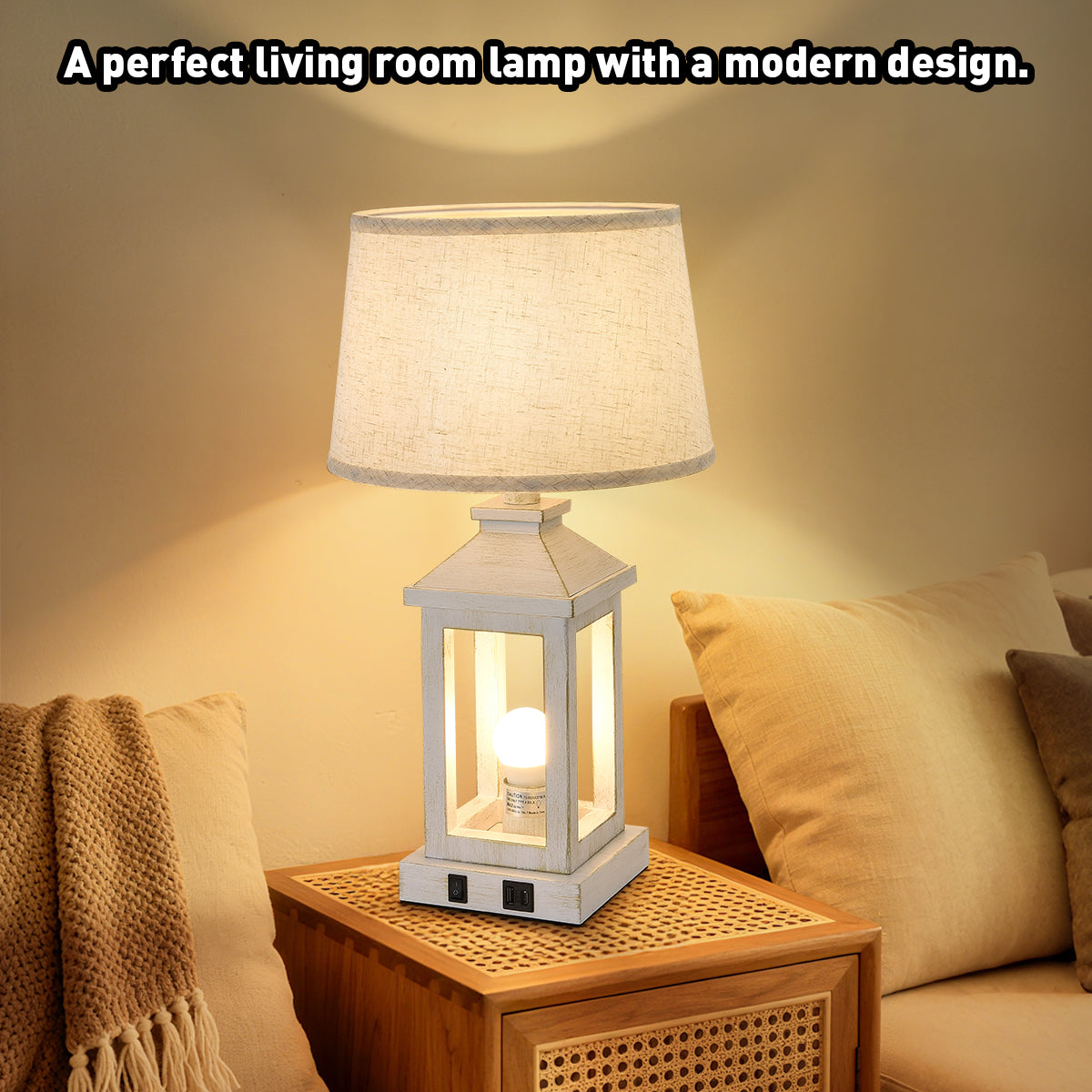 20.5-Inch Industrial Table Lamps with USB Ports, Set of 2