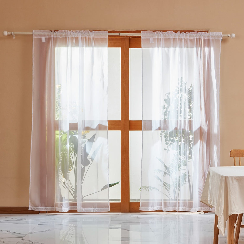 White Sheer Rod Pocket Curtains, 52 x 84-Inch, 2 Panels
