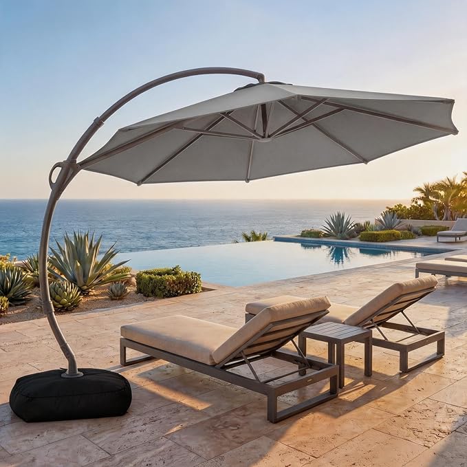 11 ft Round Cantilever Patio Umbrella with Base