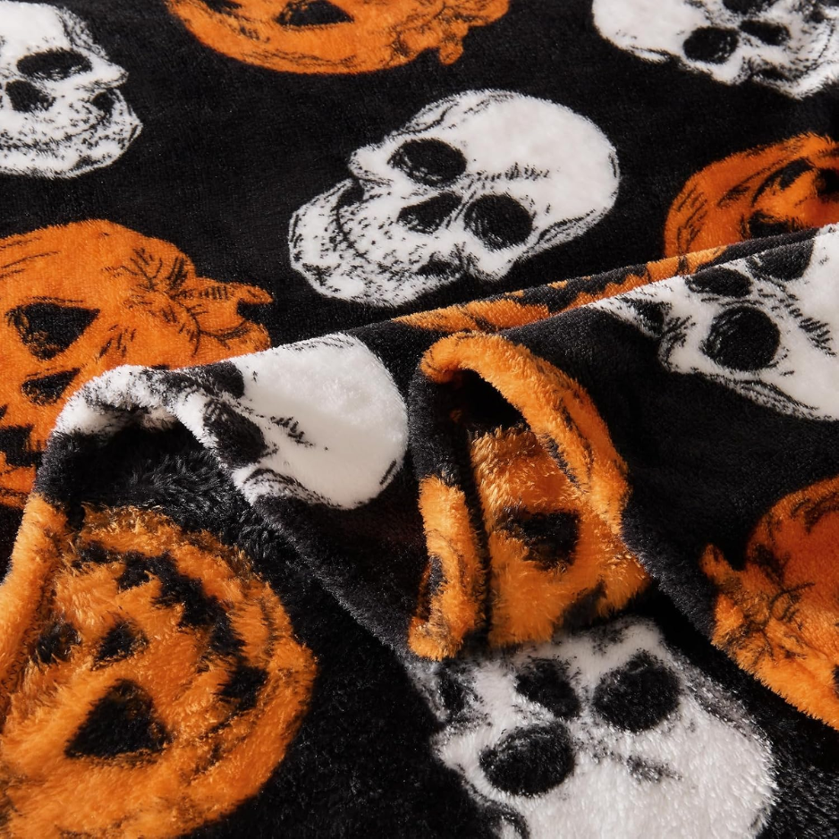 Pumpkin Skull Halloween Throw Blanket, Black