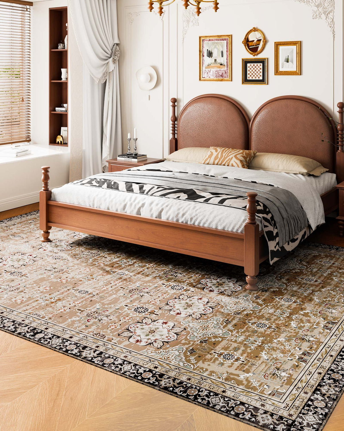Washable Vintage Area Rug, 9 x 12 ft, Brown Green