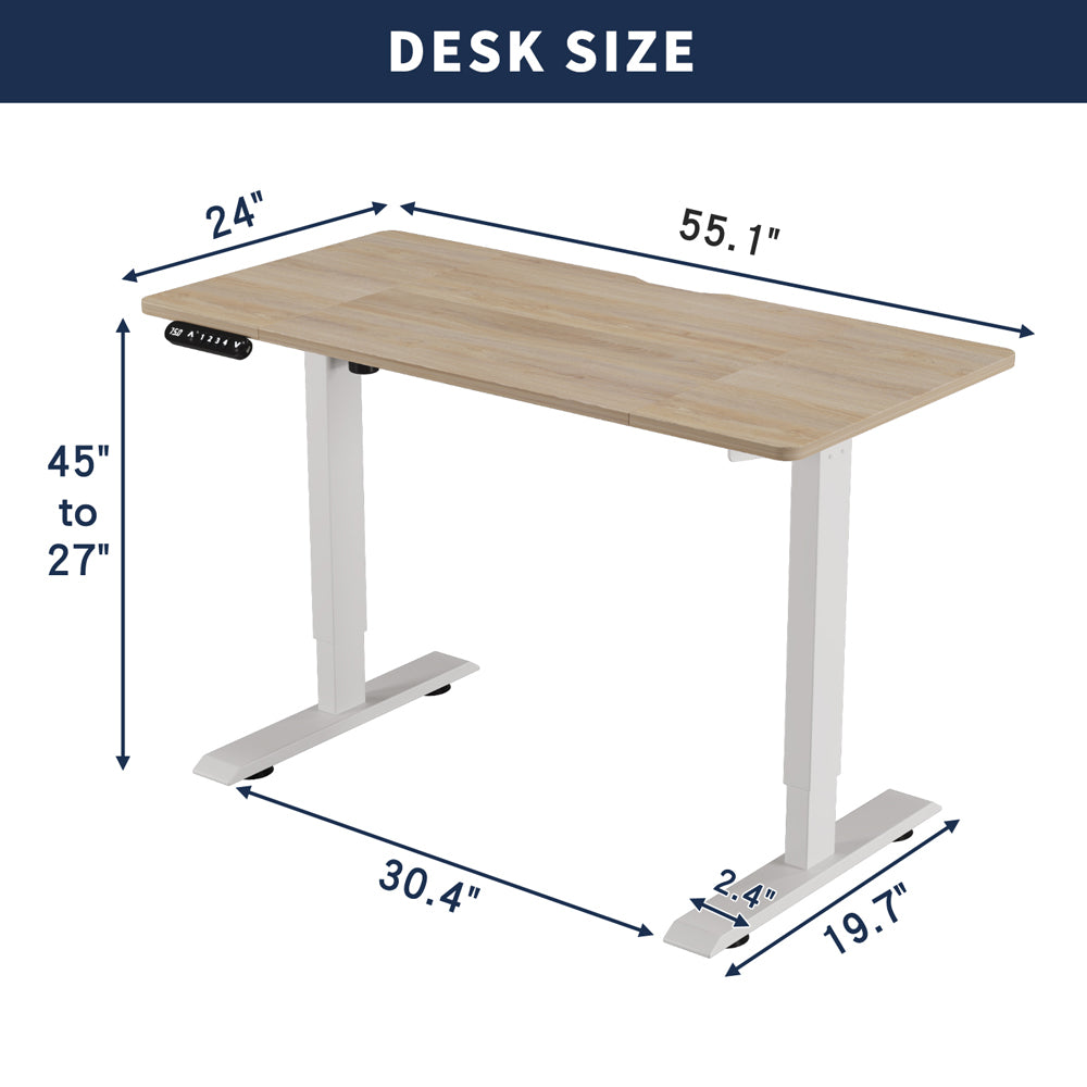 Electric Standing Desk, 55 in, Oak