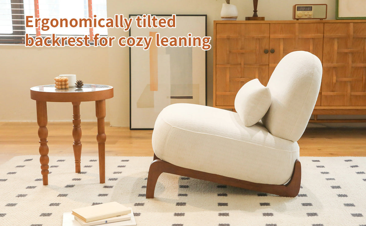 Armless Accent Chair with Solid Wood Legs, White
