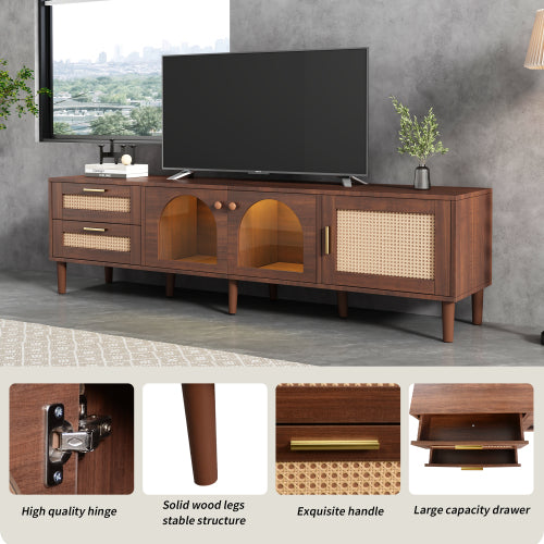 Rattan LED TV Stand for TVs up to 80 in, Dark Brown