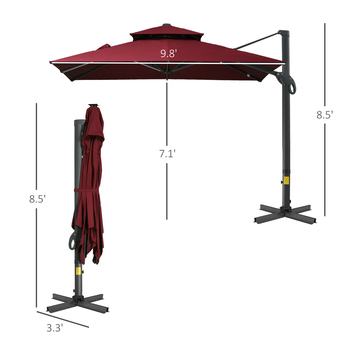10 ft Cantilever Patio Umbrella, Red