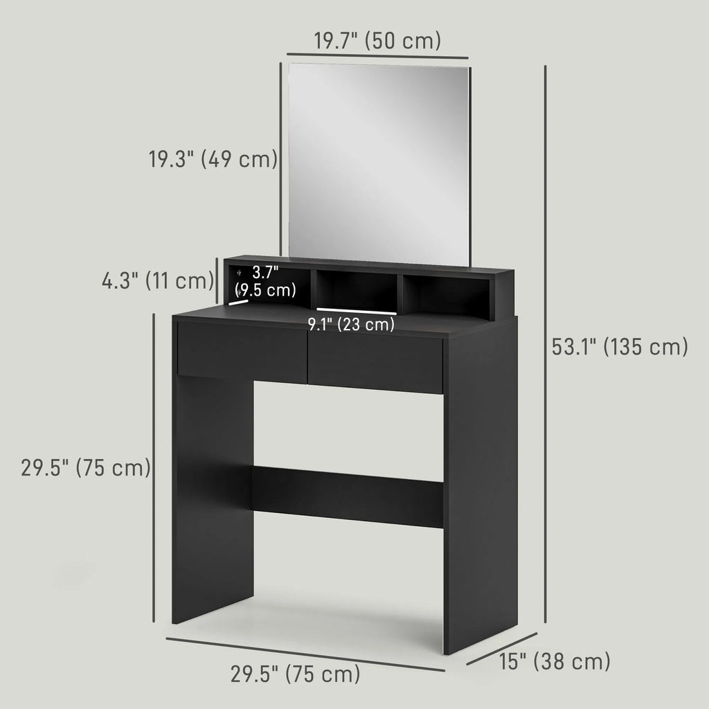 Makeup Vanity Desk with Mirror and Drawers, Black