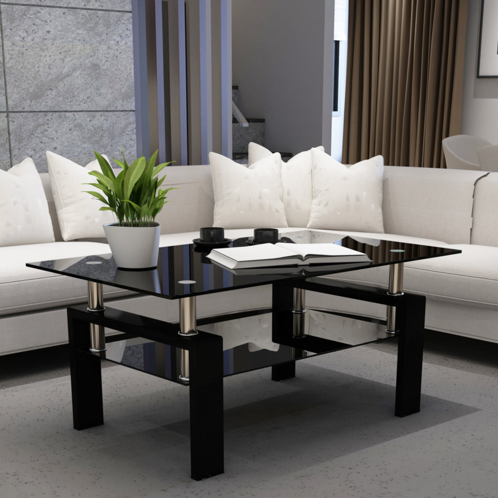 Black Glass Coffee Table, Rectangular