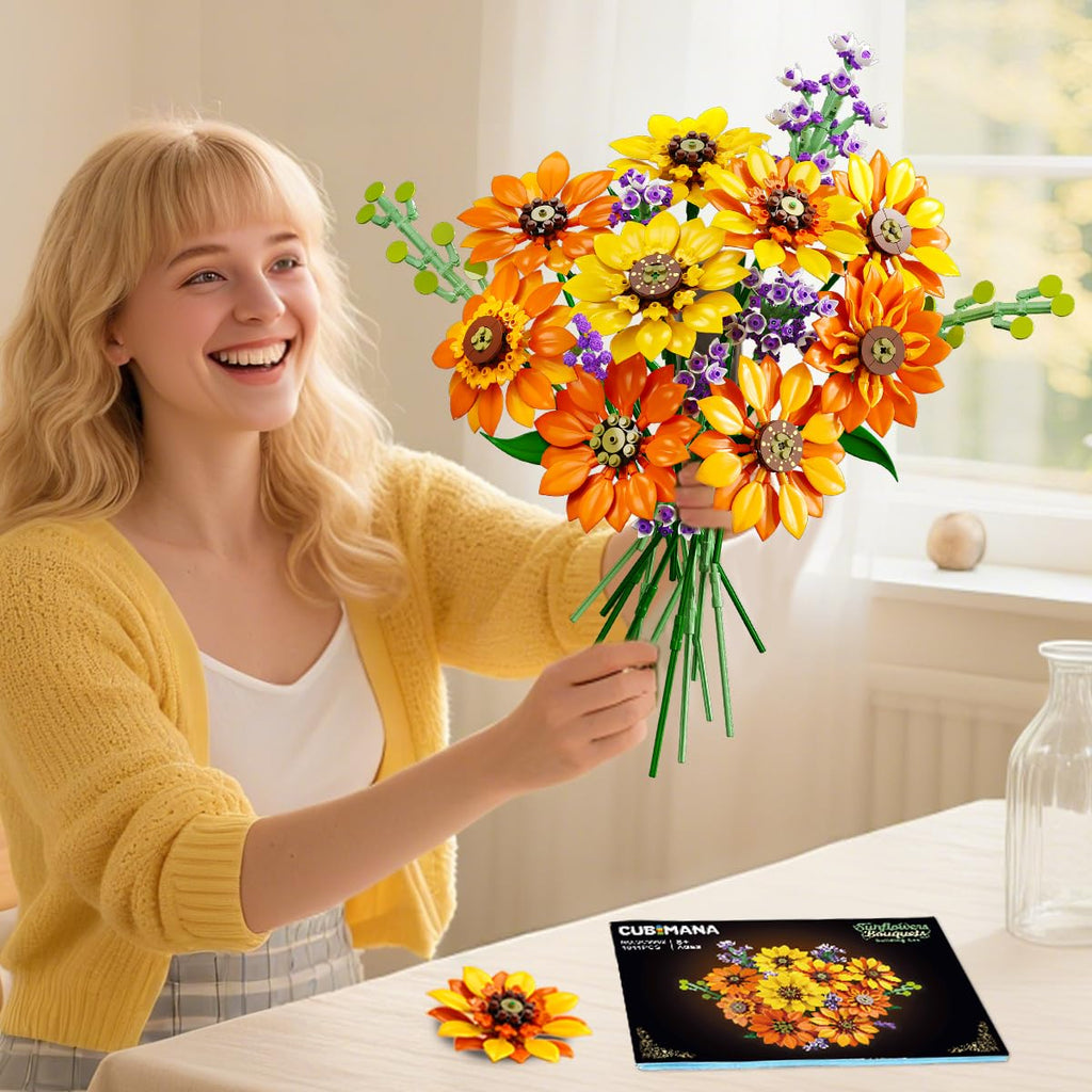Sunflower Bouquet Building Set with Lights, 1011 Pieces