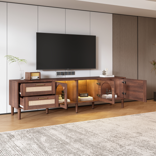 Rattan LED TV Stand for TVs up to 80 in, Dark Brown