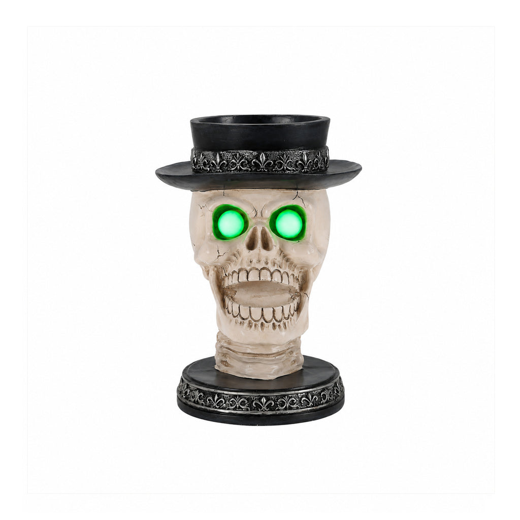 Open-Mouth Skull Candle Holder with Glowing Eyes and Top Hat