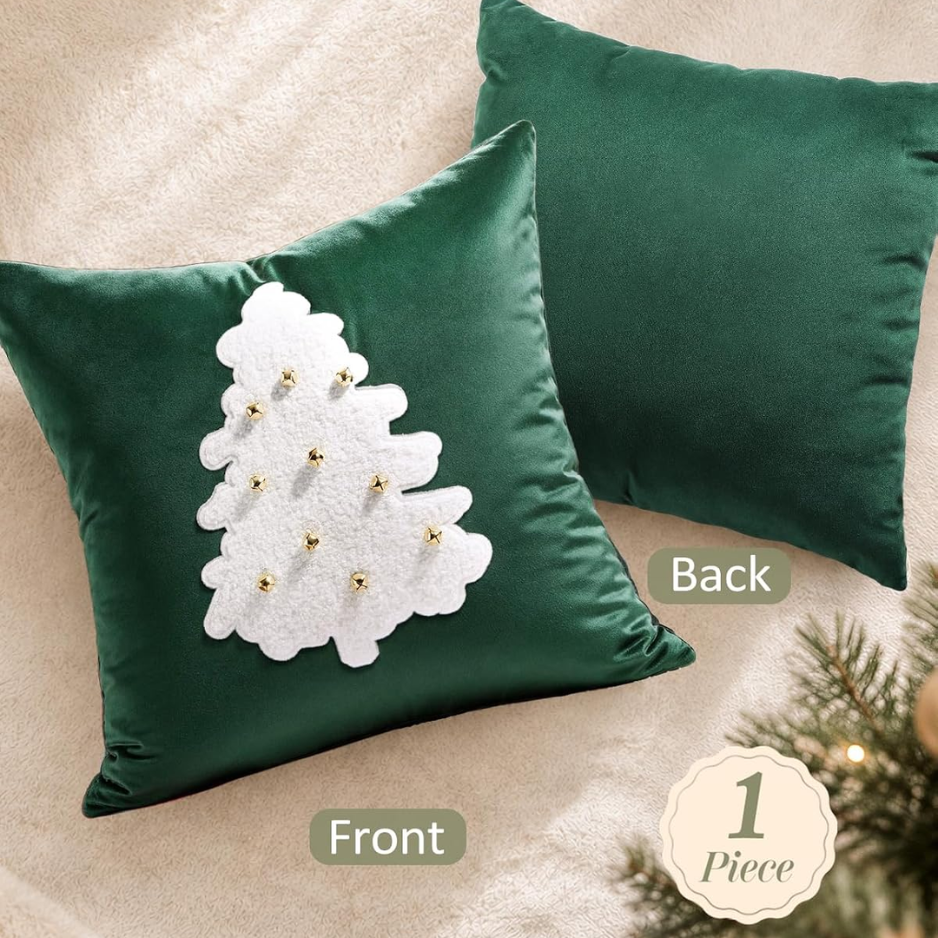 Tufted Chenille Christmas Pillow Cover, 18 x 18-Inch, Green