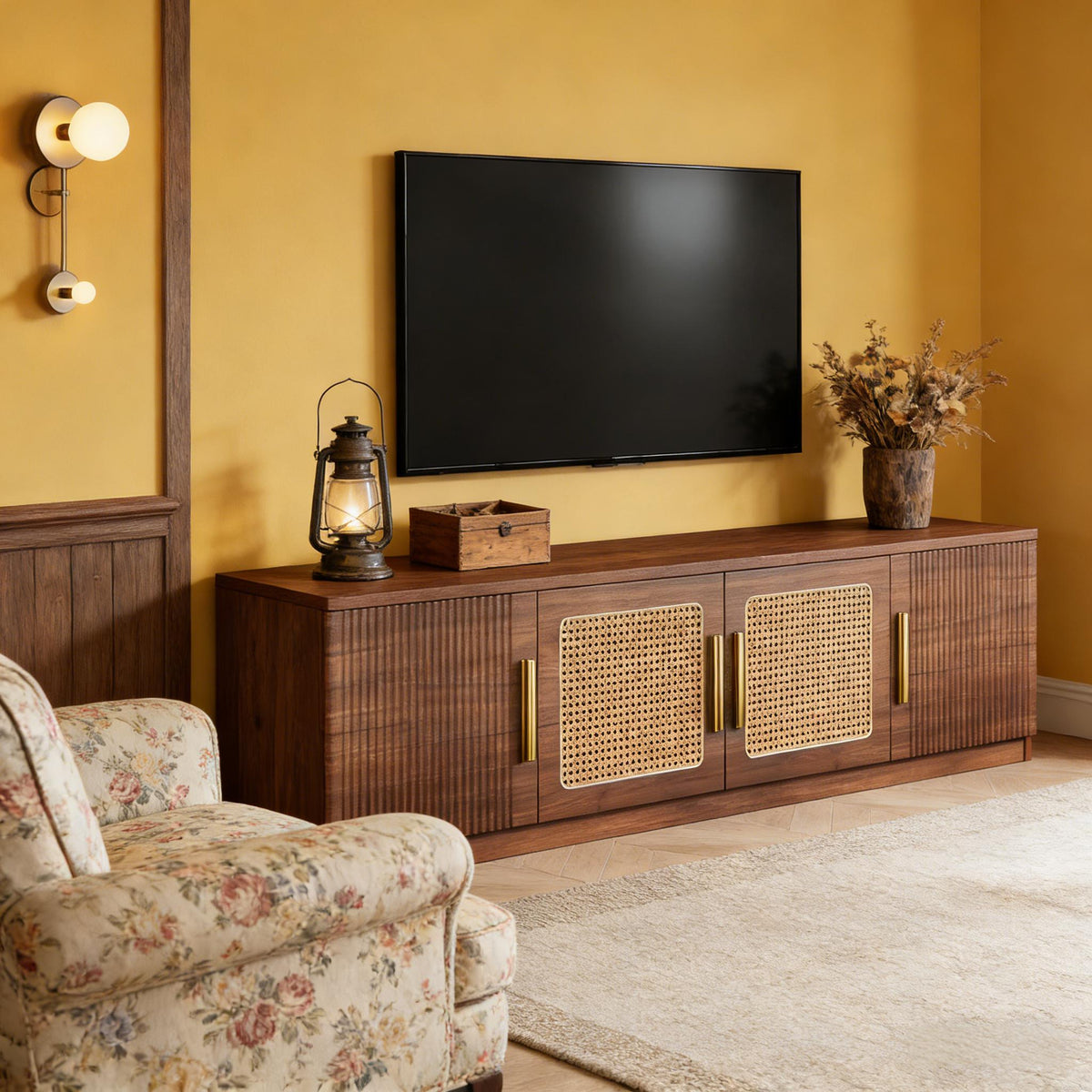 Entertainment Center TV Stand, Rustic Brown