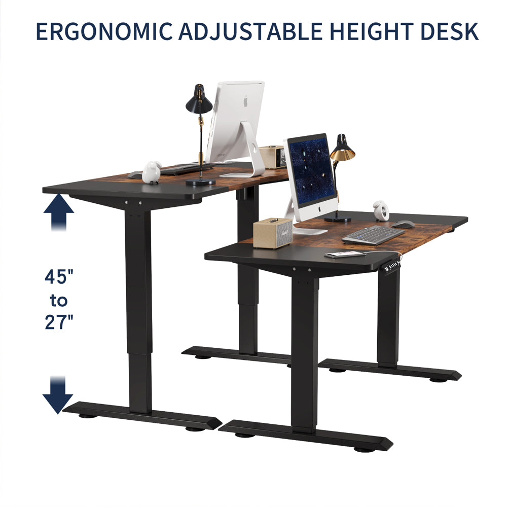 Electric Standing Desk, 55 in, Black and Brown