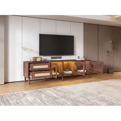 Rattan LED TV Stand for TVs up to 80 in, Dark Brown