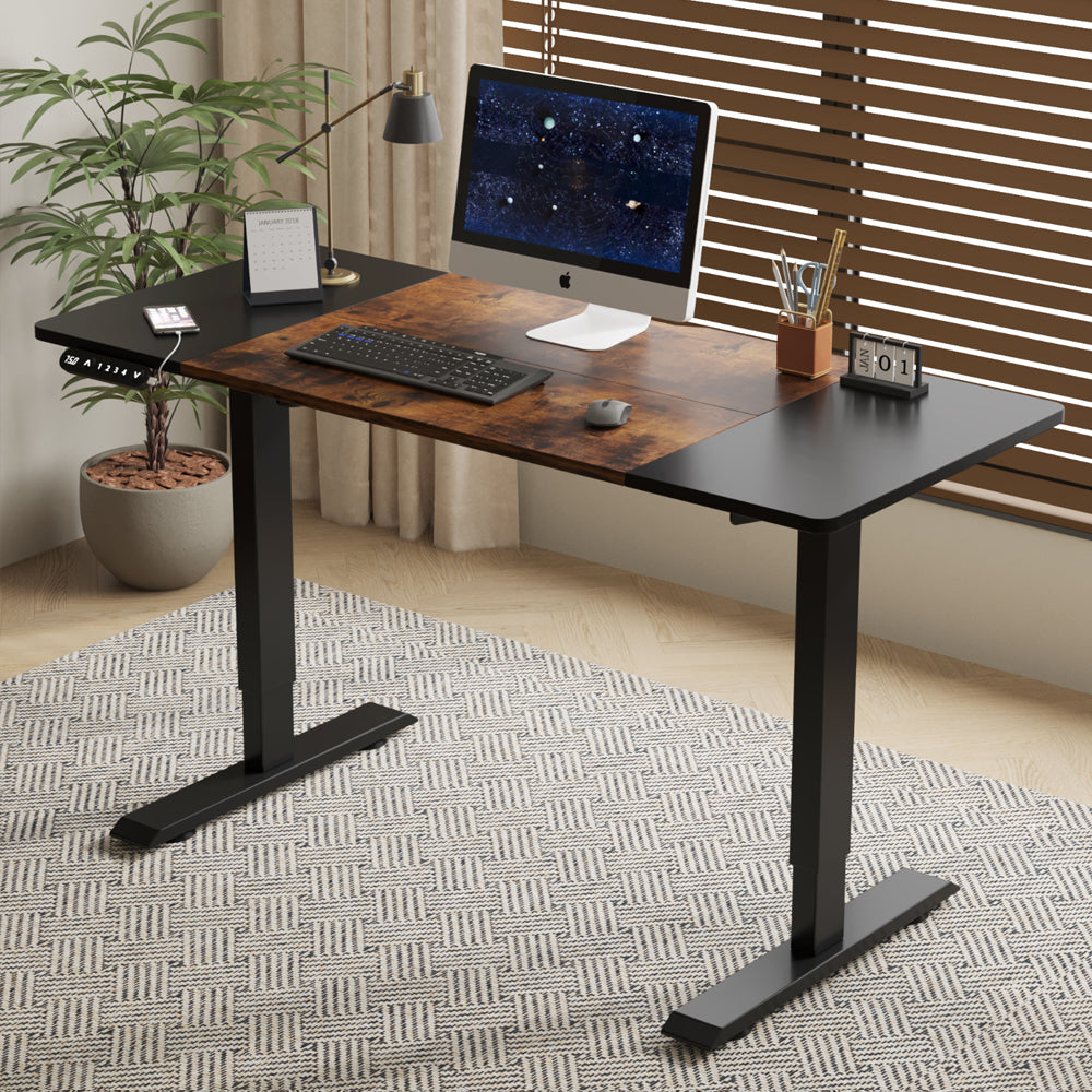 Electric Standing Desk, 55 in, Black and Brown