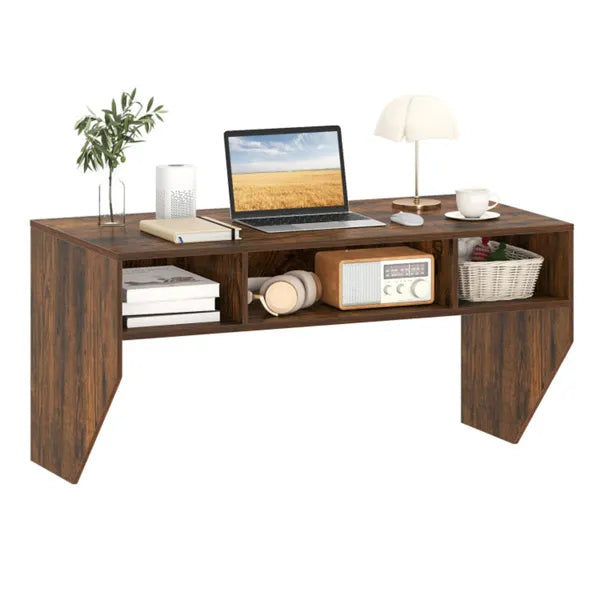 Floating Wall Desk with Cube Storage, Rustic Brown