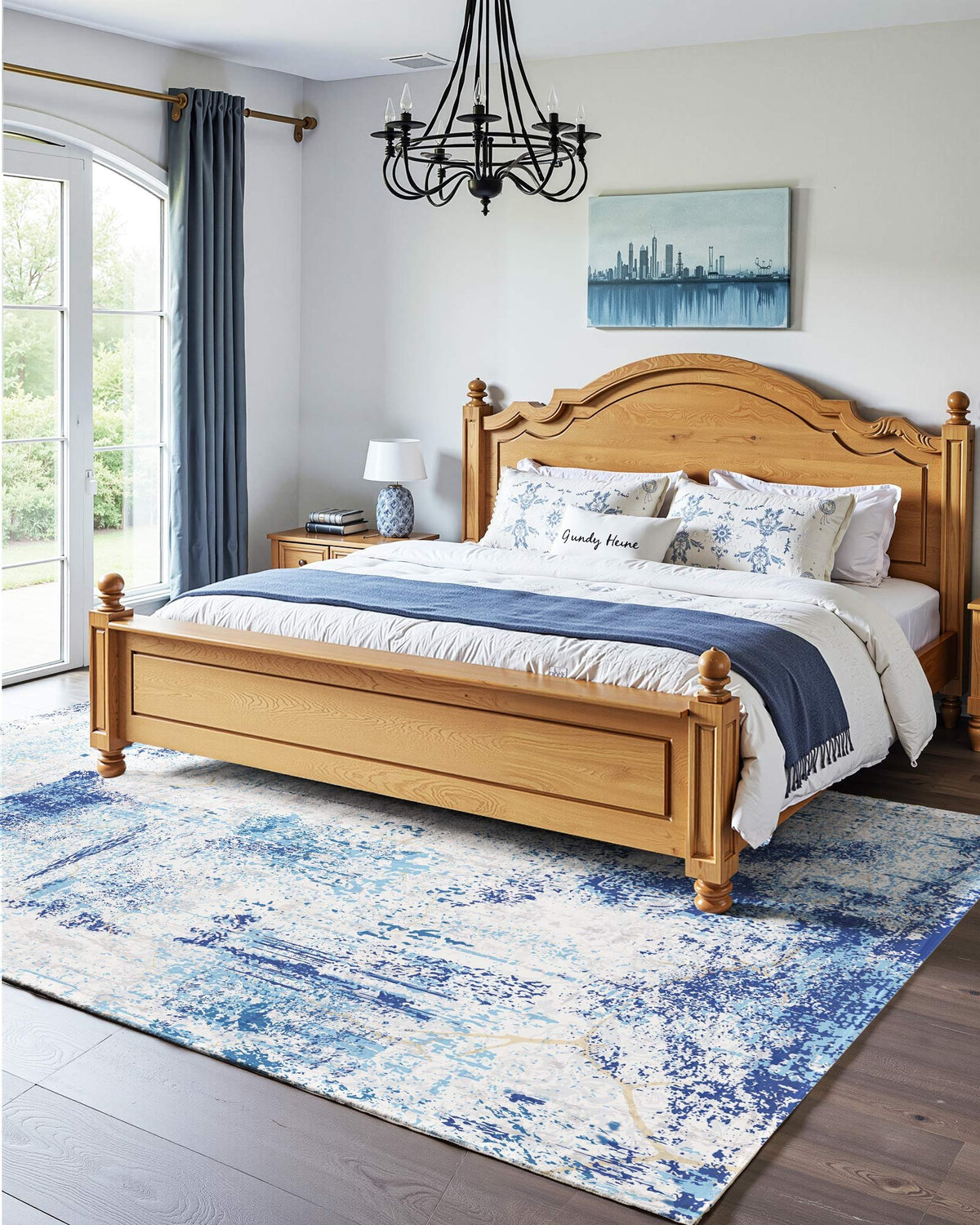 Washable Modern Area Rug, 5 x 7 ft, Blue