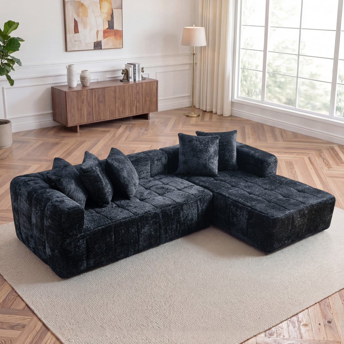 107.9-Inch Cloud Modular Sectional with Chaise, Black