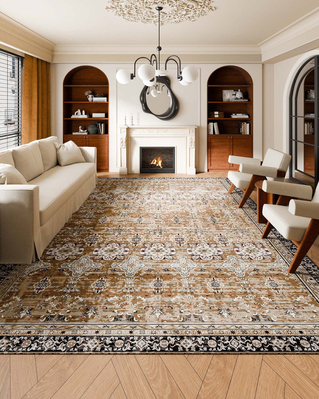 Washable Vintage Area Rug, 9 x 12 ft, Brown Green