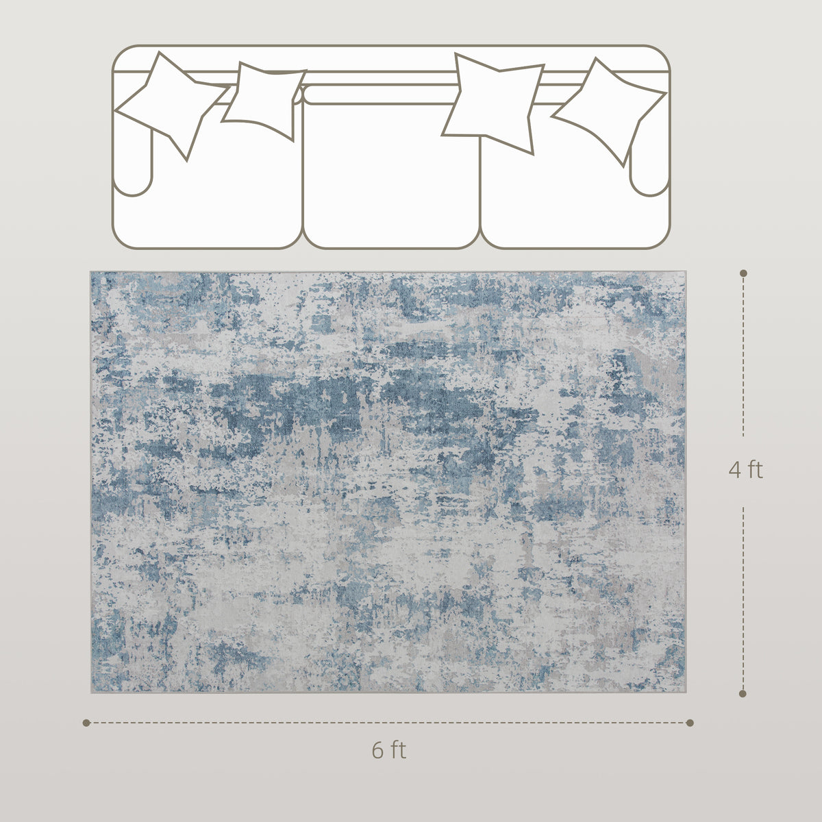 Washable Abstract Area Rug, 4 x 6 ft, Blue