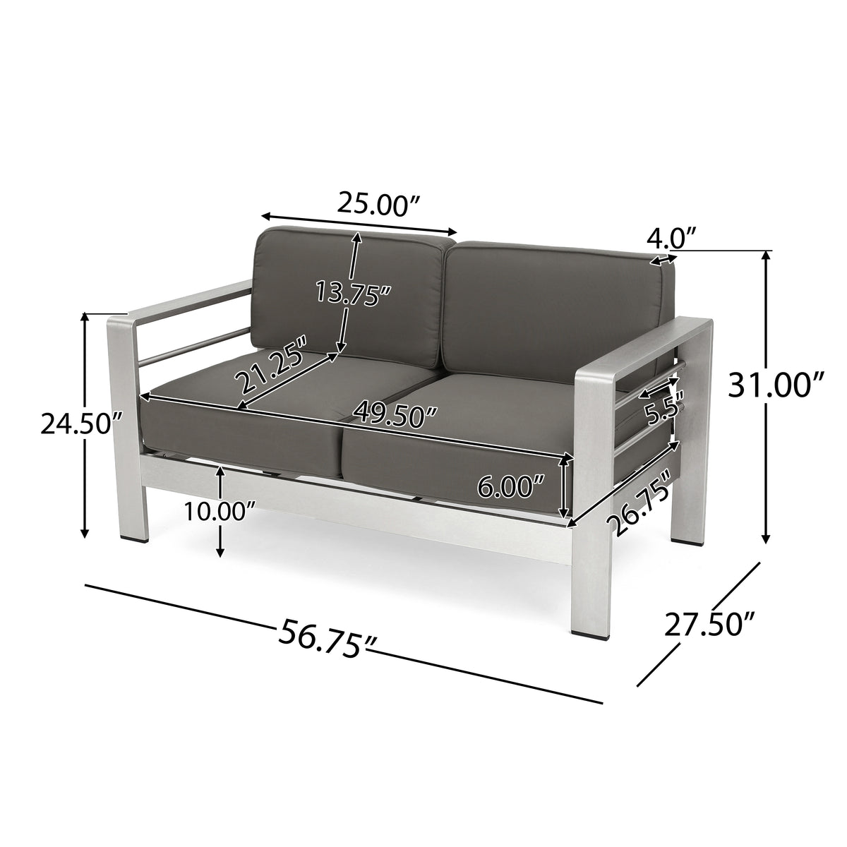 Loveseat Sofa with Track Arms, Khaki