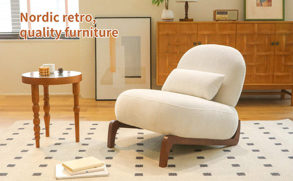 Armless Accent Chair with Solid Wood Legs, White