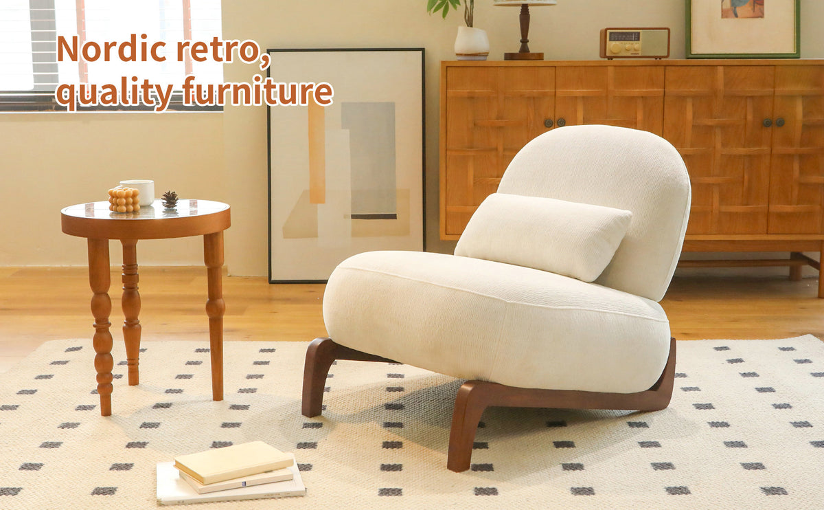 Armless Accent Chair with Solid Wood Legs, White