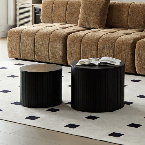 Round Nesting Coffee Table Set, 2 Pieces, Black