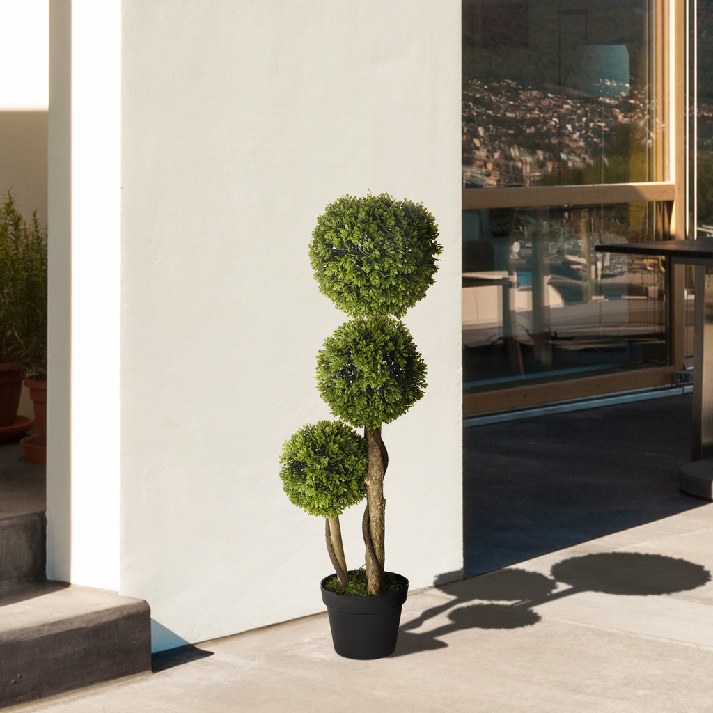 35.5-Inch Artificial Ball Boxwood Topiary, Light Green