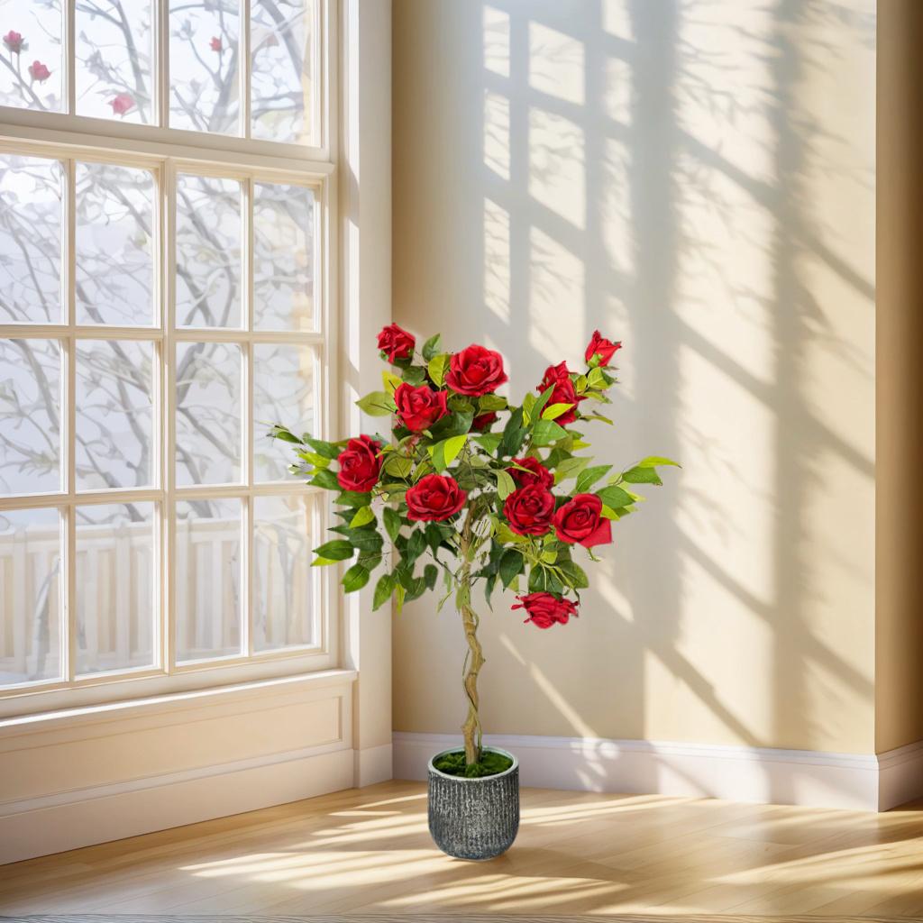 Artificial Rose Tree in Ceramic Pot