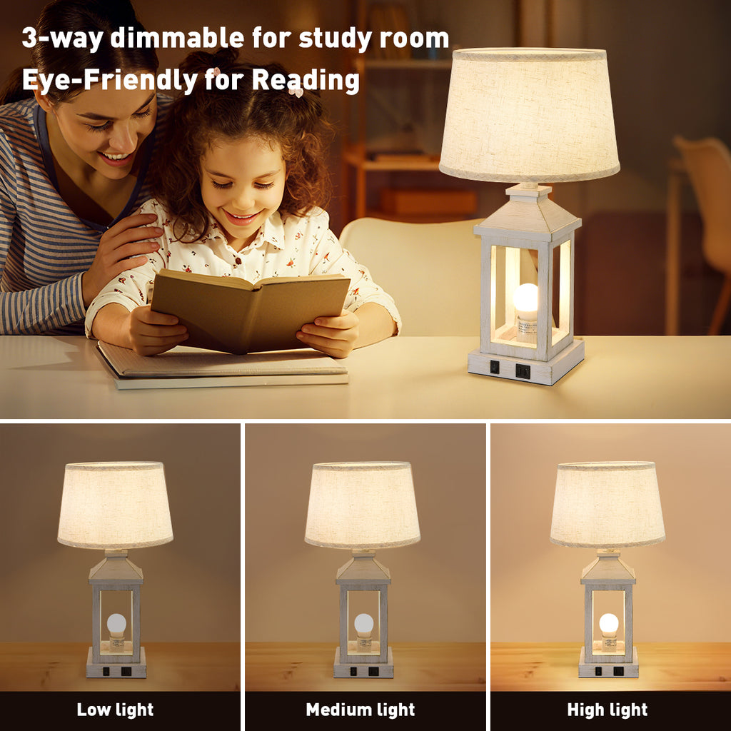 20.5-Inch Industrial Table Lamps with USB Ports, Set of 2