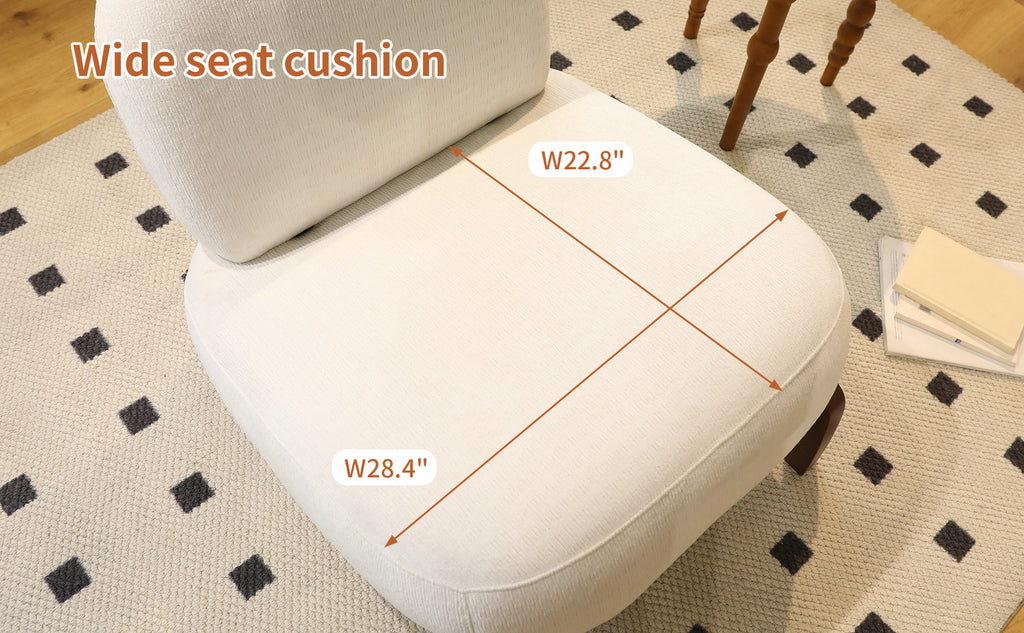 Armless Accent Chair with Solid Wood Legs, White